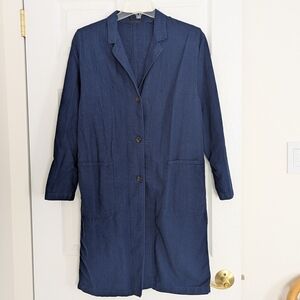 Uniqlo Linen-Cotton navy long blazer jacket size medium button up